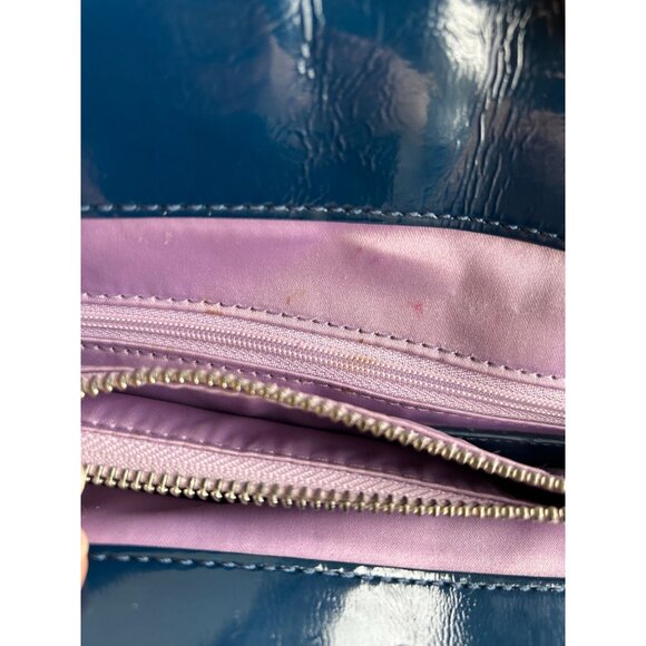 Coach Blue Patent Leather Tote Bag With Silver Turnlock & Keychain Charm - Picture 14 of 16